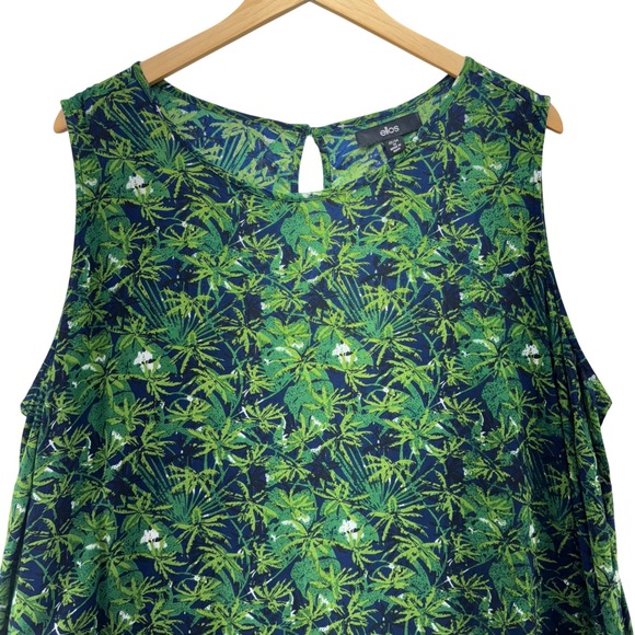 Tropical Leaf Print Dress Womens Plus Size 22 24 Ellos Green Sleeveless Sundress - Picture 1 of 9